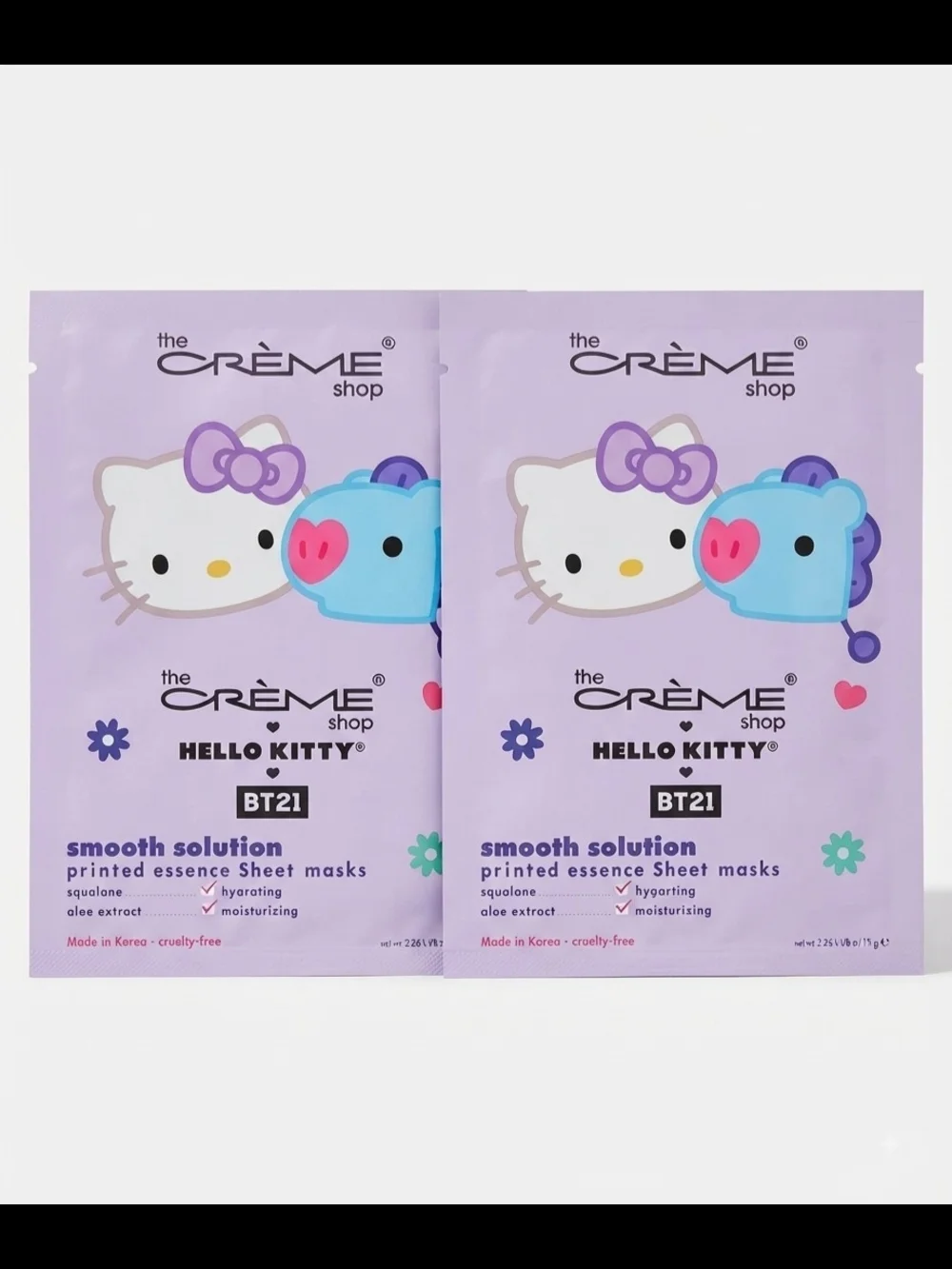 The Crème Shop x Hello Kitty & BT21 Smooth Solution Sheet Masks (Set of 2 Boxes)